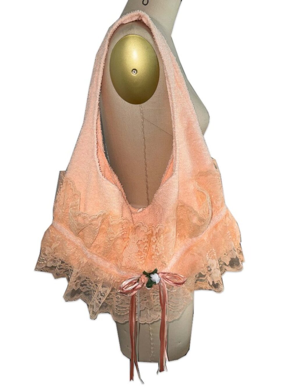 vintage 1980s peach lace floral shoulder bag ♡